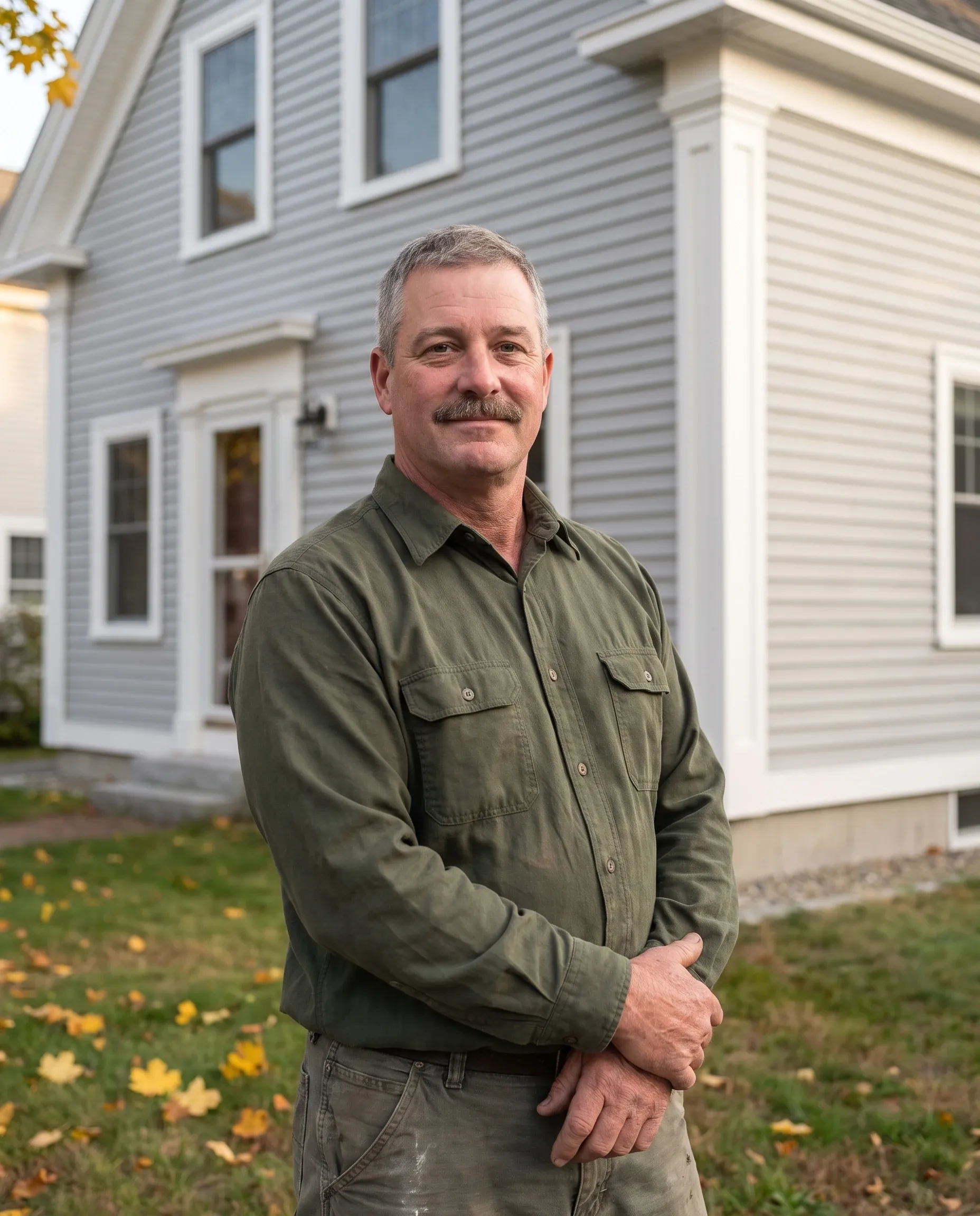 Paul Sawyer, owner of Siding Contractors Portland, in a plain dark-green chamois work shirt